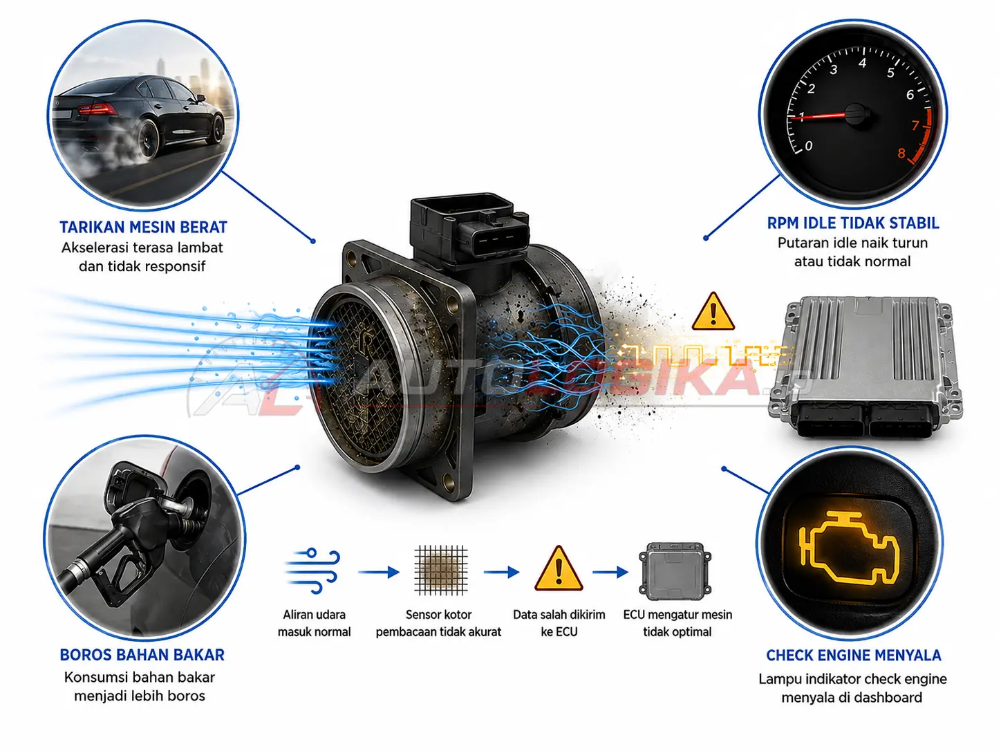 Gejala yang dapat muncul ketika Sensor MAF bermasalah
